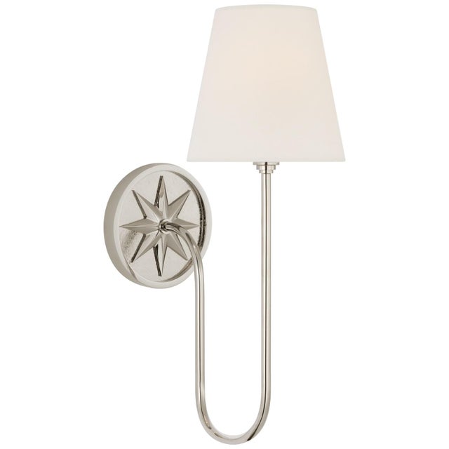 Chapman & Myers for Visual Comfort Signature Polaris 17" Single Sconce in Polished Nickel with Linen Shade For Sale