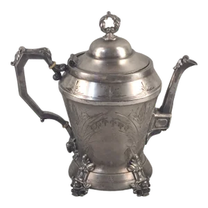Antique Victorian Aesthetic Figural Hand-Engraved Silver Triple Plate Webster Tea Pot