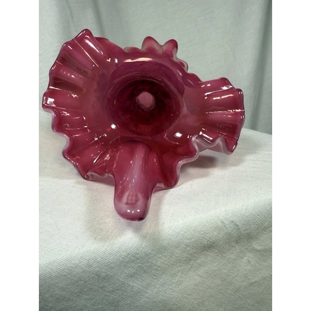Glass Vintage MCM Fenton Cranberry Pulpit Fern Opalescent Tulip Vase For Sale - Image 7 of 7