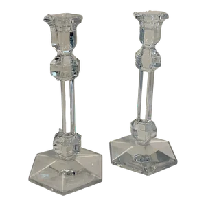 20th Century Val St. Lambert Crystal Candlesticks,-Gardenia Pattern. Pair