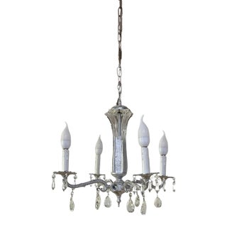 Mid-Century Chrome Tone 4 Light Tone Chandelier With Crystals For Sale