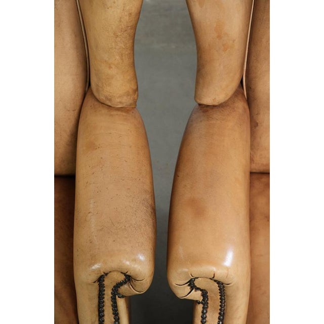 Brown Wing Club Chairs in Light Cowhide Leather, Set of 2 For Sale - Image 8 of 16