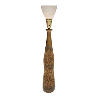 Mid-Century Modern Tall Walnut & Cork Table Lamp For Sale
