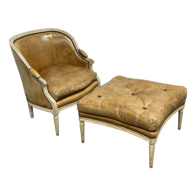 Belmar Furniture Custom Hendrix Allardyce Louis XVI Style Bergere Armchair + Ottoman For Sale