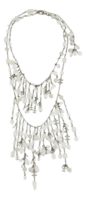 Chanel Necklace Fall 2010 Gripoix Goossens CC Silver White Bib Collar Runway