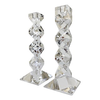Postmodern Zigzag Crystal Candlesticks, a Pair For Sale