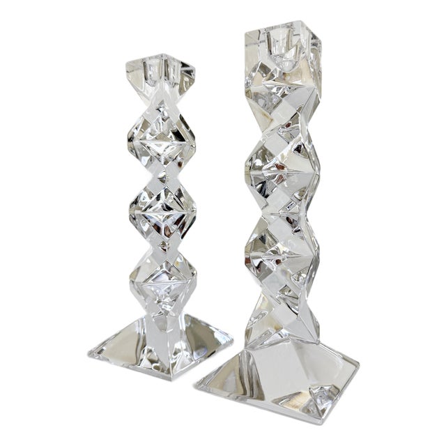 Postmodern Zigzag Crystal Candlesticks, a Pair For Sale