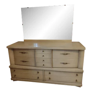 1950s Mid-Century Modern Dresser With Mirror, One of Five Bedroom Pieces