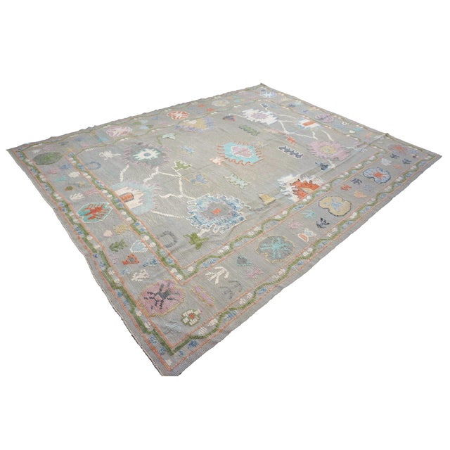 Traditional 21st Century Turkish Oushak 9X12 Gray, Ivory, Orange & Green Handmade Area Rug #1144212 For Sale - Image 3 of 13