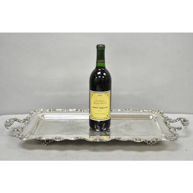 Vintage Victorian Style Silver Plated Narrow Twin Handle Bar Serving Platter Tray. Circa Late 20th Century. Measurements:...