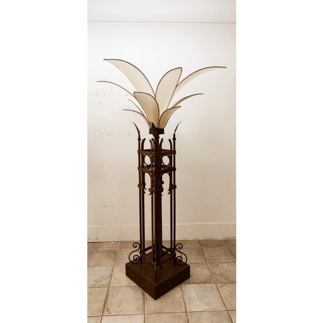 Vintage Iron Palm Tre Floor Lamp with Fabric Petals For Sale - Image 17 of 18