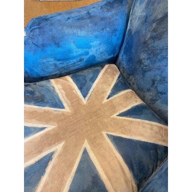 Union Jack Lounge Chair with Carved Frame and Custom Painted Velvet For Sale - Image 3 of 17