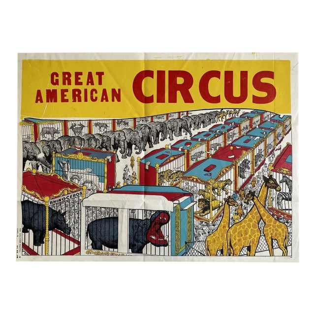 Vintage Great American Circus Poster by the Enquirer Printing Cincinnati 21x28” For Sale