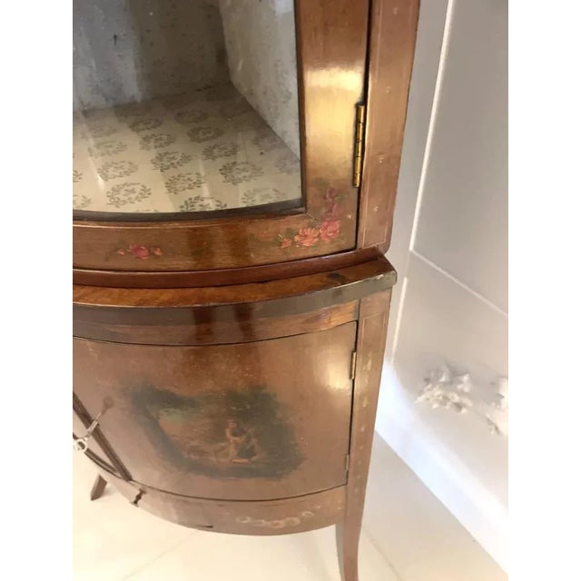 Antique Victorian Mahogany & Painted Decorated Bow Fronted Corner Display Cabinet For Sale - Image 14 of 17