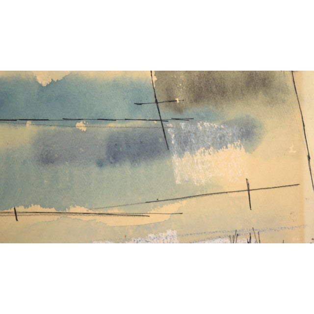 Mid 20th Century Mid Century Modern Farmhouse Landscape in Watercolor and Ink on Paper by Robin Gay McCline For Sale - Image 5 of 6