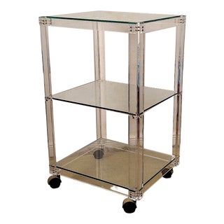 Vintage Italian Acrylic Glass and Glass Serving Trolley, 1980 For Sale