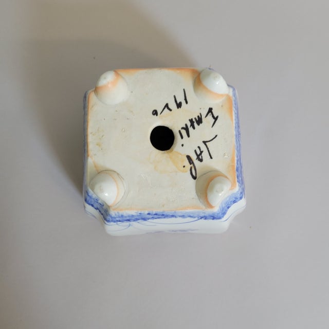 Japanese Blue & White Porcelain Bonsai Planter Cachepot, Square Form With Indented Corners For Sale - Image 10 of 10