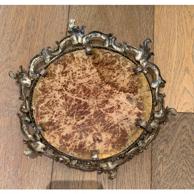 Silver Vintage Silver-Tone Metal Mirror Plateau For Sale - Image 8 of 9