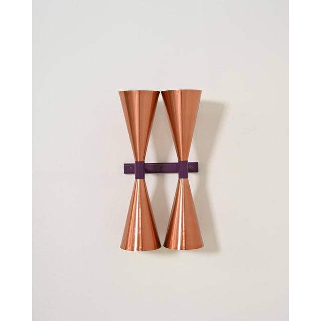Wall lamps with four satin-finish copper diffusers and a purple lacquered metal frame. Model "s-2021" by hans-agne...