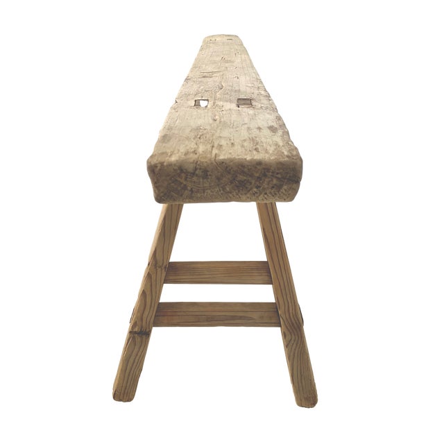 Rustic Elm Wood Long Bench | Chairish