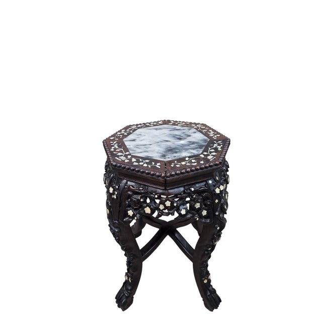 Antique Chinese Carved Side Table With Mother-of-Pearl Inlay For Sale In Chicago - Image 6 of 7