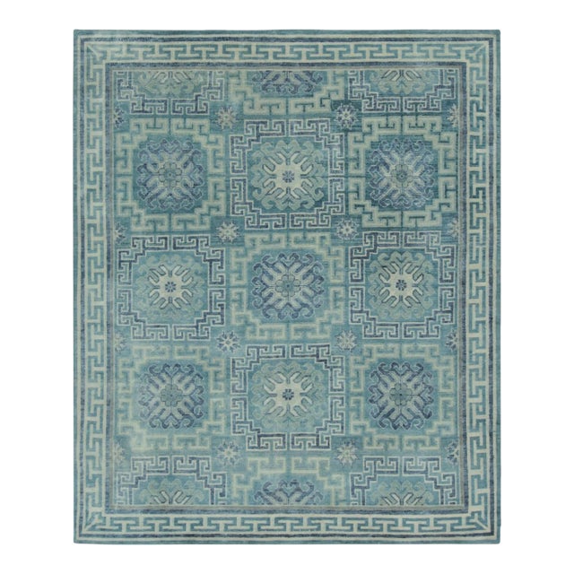 Rug & Kilim’s Samarkand-Inspired Rug, Greek Keys and Medallions in Cool Blues For Sale