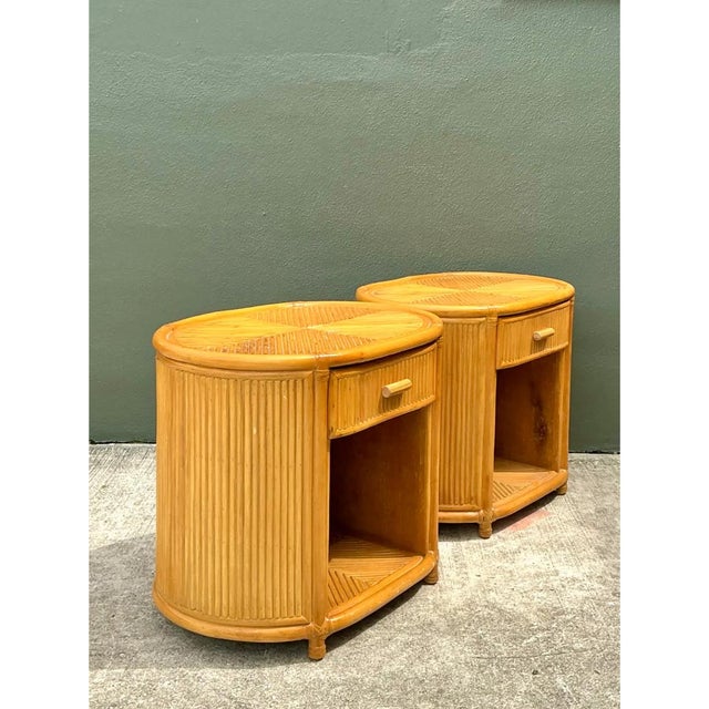 Vintage Rattan Oval Nightstands - A Pair For Sale In West Palm - Image 6 of 12