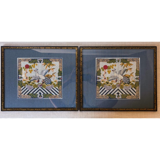 Vintage, mid - 20th century, set of Chinese Qing Dynasty (1644-1911) style, hand embroidered silk 5th rank Civil Rank...