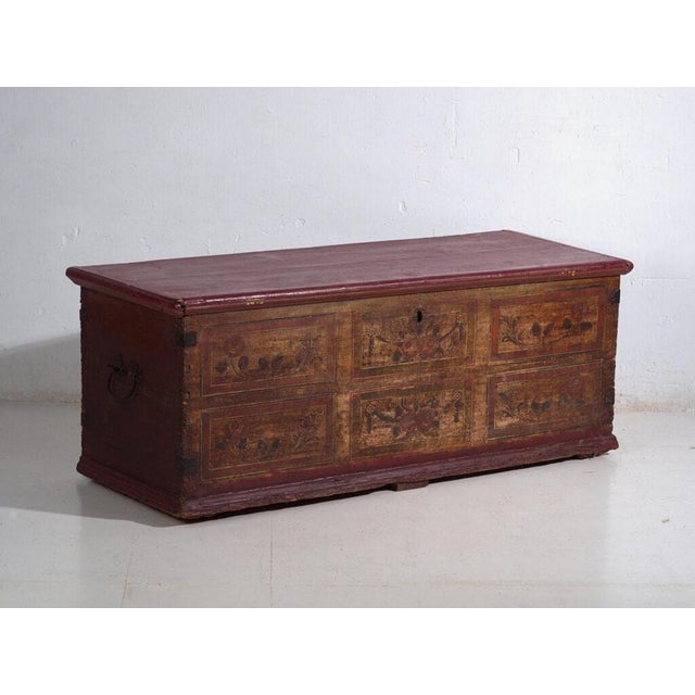 Antique Red Colored Trunk in Wood, 1900s For Sale - Image 6 of 12