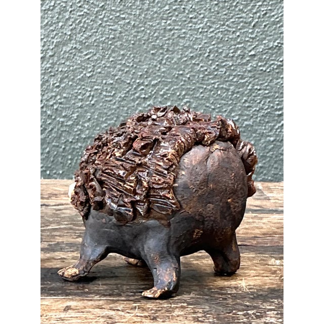 Mid-Century Modern Vintage Textured Ceramic Hedgehog Sculpture For Sale - Image 3 of 14