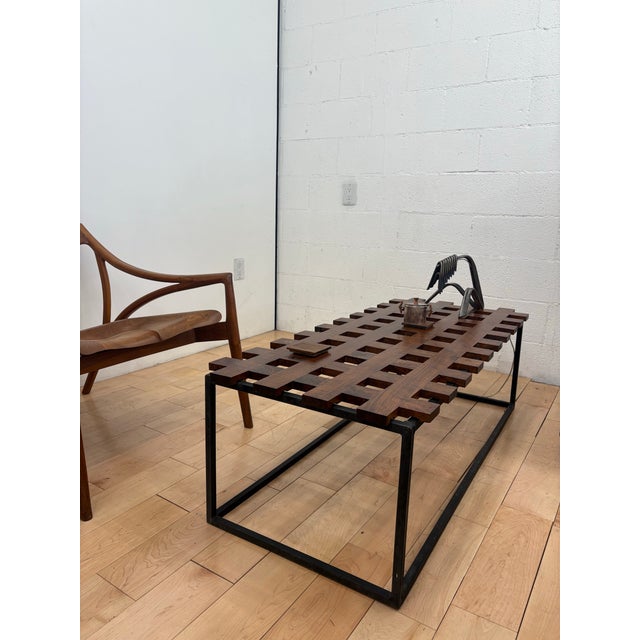 Handcrafted contemporary modular coffee table made in Los Angeles by Joseph Santiago-Dieppa, featuring a solid walnut grid...