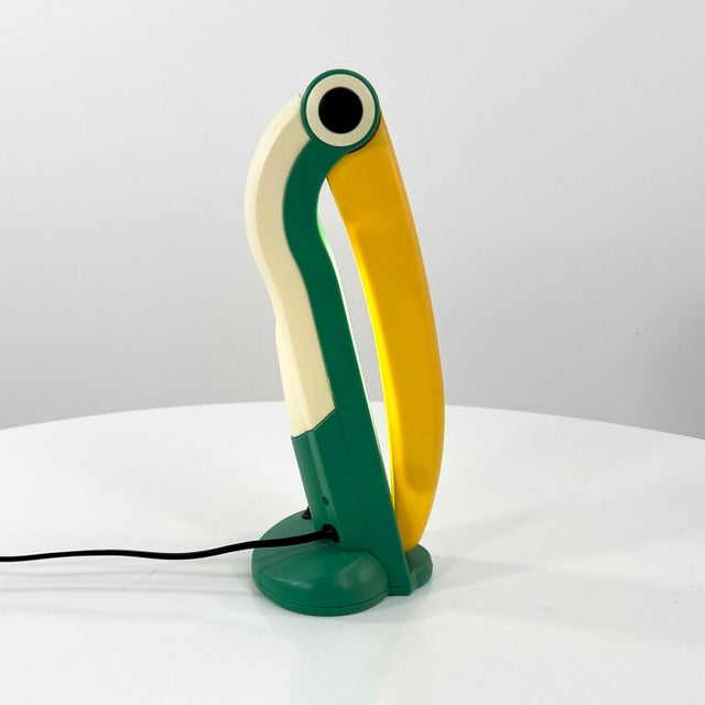 Sea Green & Yellow Toucan Lamp by H.T. Huang for Huanglite, 1980s, in Good conditions. Designed 1980 to 1989 This piece is...