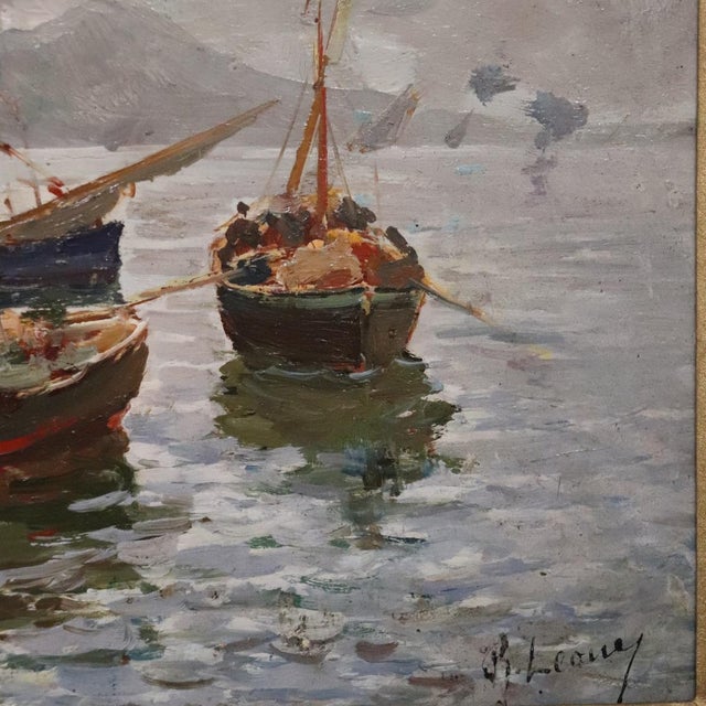 R. Leone, Gulf of Naples with Fishermen, Oil Painting on Board, Early 20th Century, Framed For Sale - Image 3 of 15