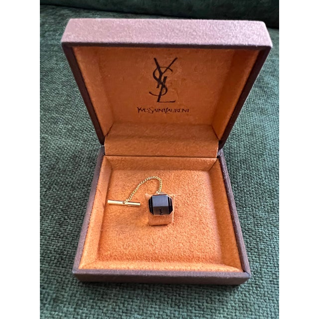 Chrome Rare Vintage Yves Saint Tie Pin, Gold Plate & Steel, logo "Circa 1990s" For Sale - Image 8 of 18
