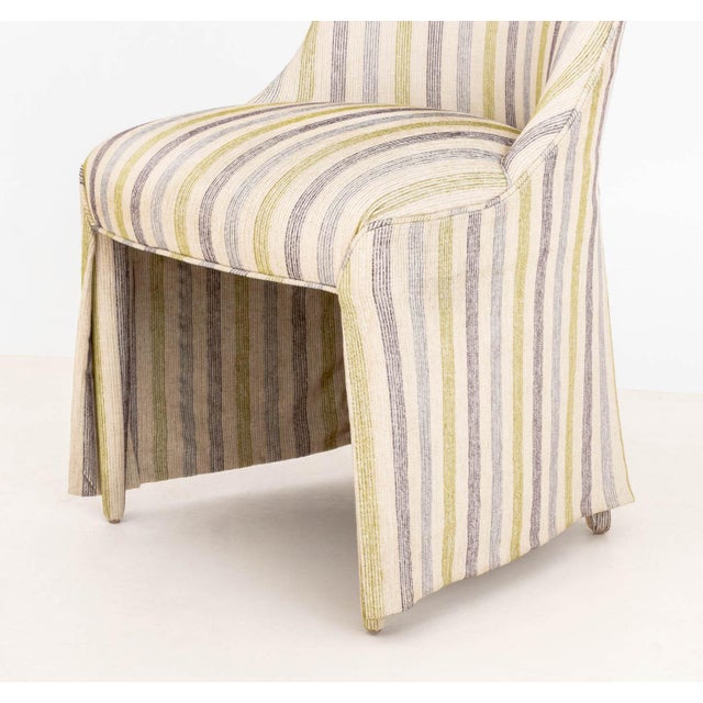 Wood Set of Four Modern Striped Upholstered Dining Chairs For Sale - Image 7 of 9