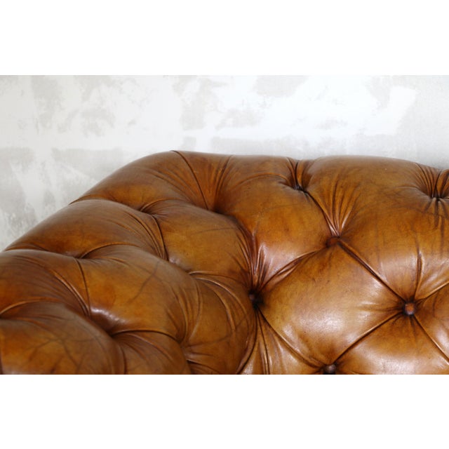 Vintage Pair of Brown Honey Leather Chesterfield Club Chairs — England, Circa 1950 For Sale - Image 12 of 18