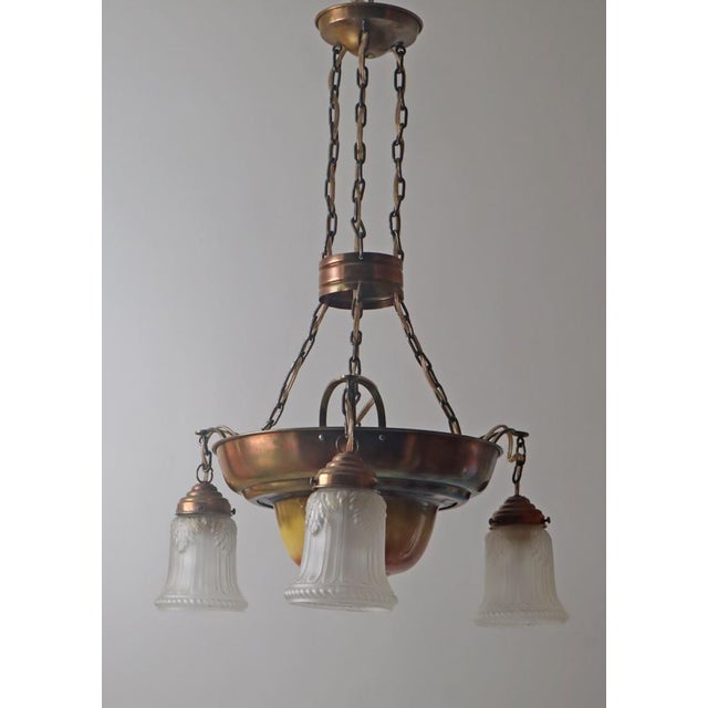 Danish Art Nouveau Chandelier in Brass, Copper and Ceramic, 1910s For Sale - Image 16 of 18