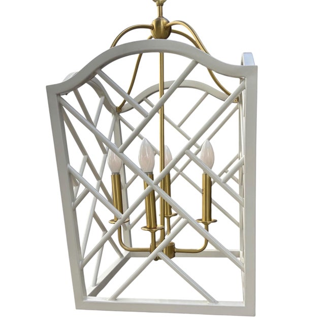 Large Chippendale or Chinoiserie Faux Bamboo Frettework Lantern For Sale - Image 12 of 14