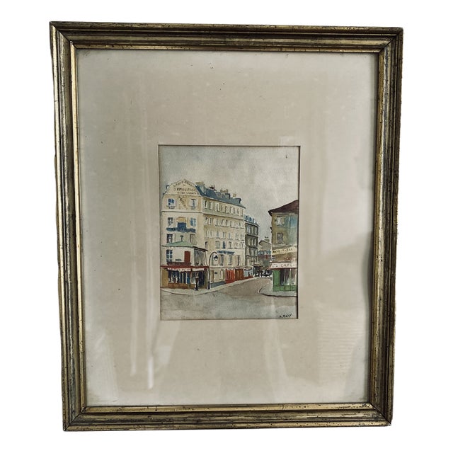 A. Paly, Parisian Street Scene with Berlin Bar, Watercolor, Framed For Sale