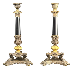 Antique French Bronze and Black Marble Candlesticks, 1860s, Set of 2