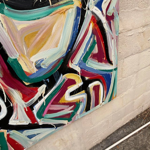 Teal Vintage Terry Frid Oil on Canvas Multicolor Abstract Painting For Sale - Image 8 of 10