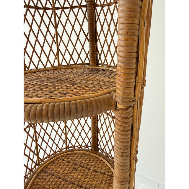 Vintage Boho Wicker Four-Tier Estagere Cylindrical Shelving Unit, 1970s For Sale - Image 9 of 13