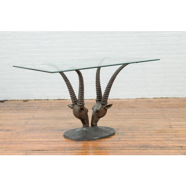 Brown Contemporary Cast Bronze Double Antelope Dining Table Base with Dark Patina For Sale - Image 8 of 11