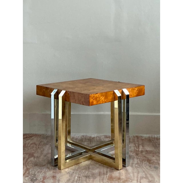 Vintage Boho Burl and Mixed Metals Side Table For Sale In West Palm - Image 6 of 9