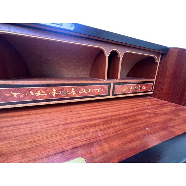 Swedish Roll-Top Secretary Desk Bookmatched Teak & Rosewood Attributed to Egon Ostergaard For Sale - Image 17 of 18
