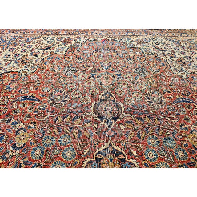 Early 20th Century Persian Kashan Rug, Hand-Knotted Wool, Floral Pattern, Rust & Ivory, 8x10 For Sale - Image 4 of 18