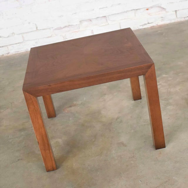 Mid-Century Modern KODI----Vintage 1970s Modern Parsons Side Table by Lane Walnut Square With Inlay Style #1124-18 For Sale - Image 3 of 13