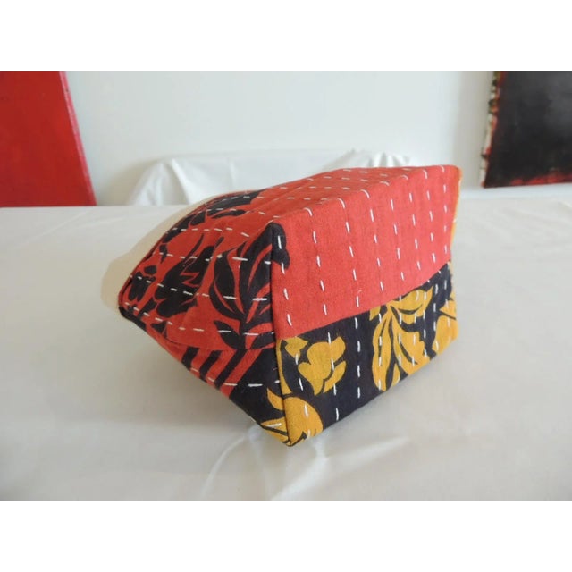 Small Colorful Kantha Cloth Small Decorative Basket or makeup bag/pouch. Made in India with canvas lining. Size: 9"W x...