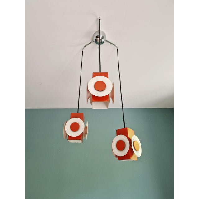 Space Age Cascade Chandelier in Orange and White Lacquered Metal from Raak, 1970s For Sale - Image 17 of 17