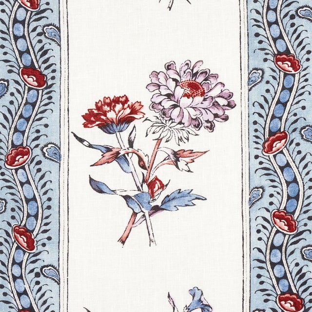 Contemporary Sample - Schumacher Ariana Floral Stripe Fabric in Pearlware Blue For Sale - Image 3 of 3